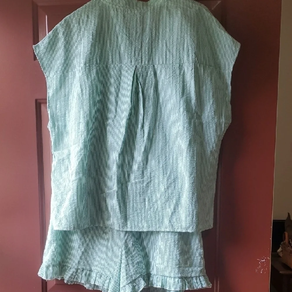 SHEIN Green and White Seersucker Striped Short Set - Picture 12 of 12